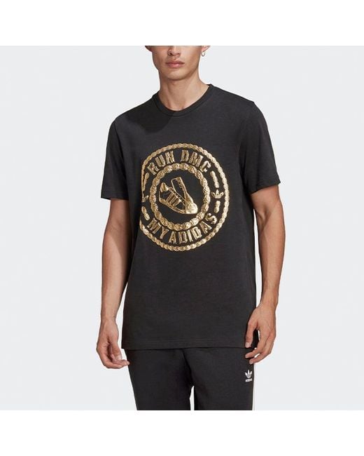 Adidas Black Originals Run-Dmc Printing Sports Cozy Round Neck Short Sleeve for men