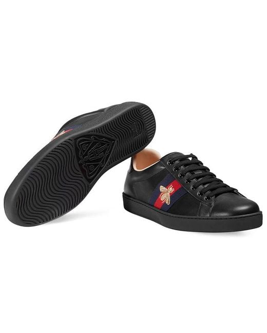 Gucci Black Ace Embroidered Bee Leather Sneaker for men