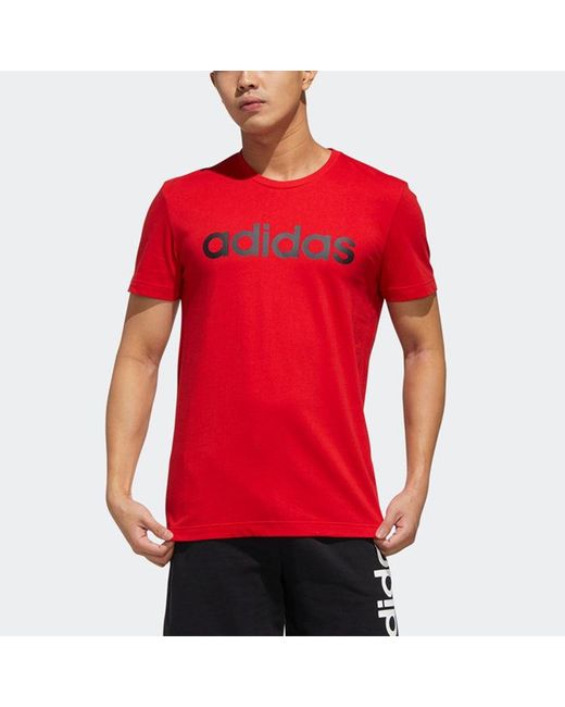 Adidas Red Neo M Esntl Lg T 1 Sports Printing Logo Round Neck Short Sleeve for men