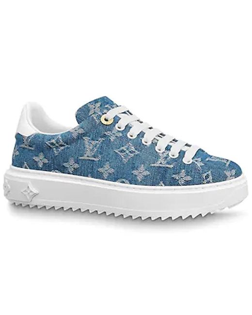 Louis Vuitton White/Blue Monogram Denim and Leather Time Out Low Top  Sneakers Si