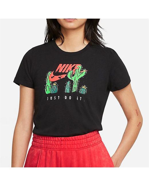 Nike Black (Wmns) Printing Athleisure Casual Sports Short Sleeve