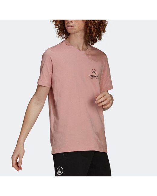 Adidas Pink Originals Solid Color Alphabet Logo Round Neck Pullover Sports Short Sleeve T-Shirt for men