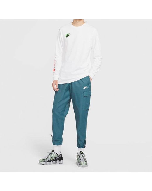 Nike Blue Sportswear Logo Small Label Embroidered Woven Cargo Long Pants for men