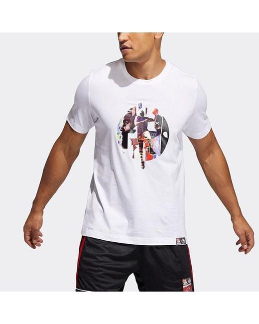 Adidas White Hdn Abstract T Basketball Sports Printing Loose Short Sleeve for men