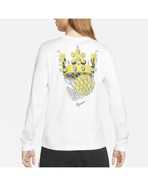 Nike White Lebron Sfg Basketball Sports Printing Round Neck Long Sleeves T-Shirt for men
