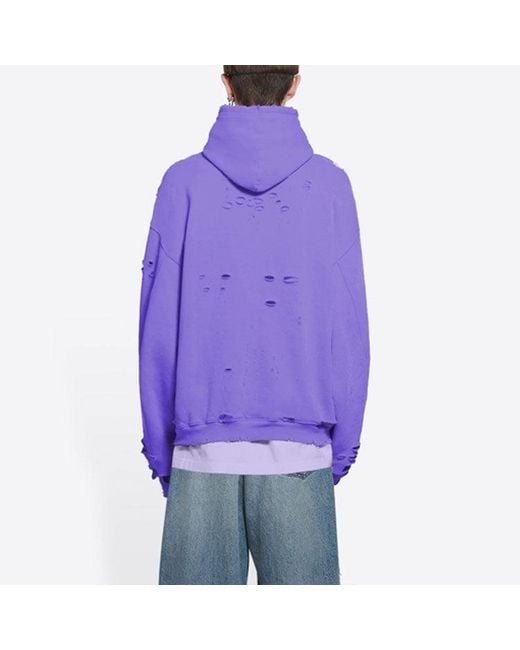 Balenciaga Purple Caps Destroyed Hoodie for men