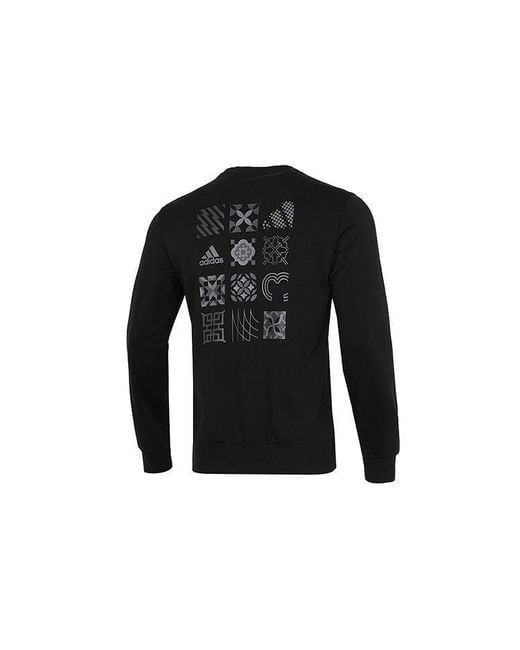 Adidas Black Cny Gfx Crew2 Limited Back Printing Stripe Sports Round Neck Pullover for men