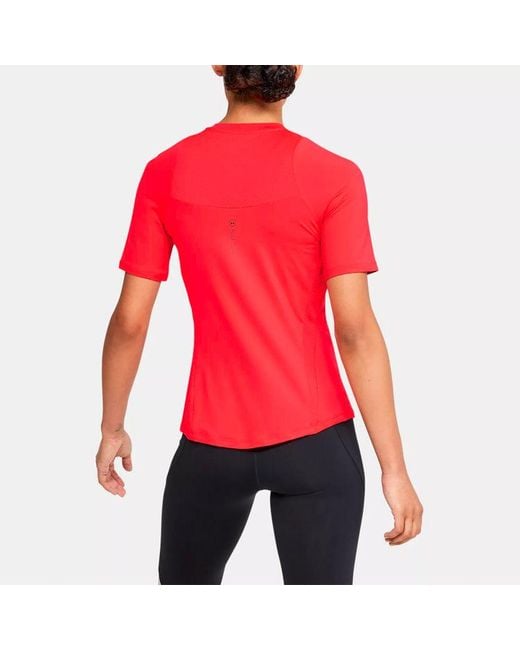 Under Armour Red (Wmns) Rush Training Sports Splicing Breathable Short Sleeve