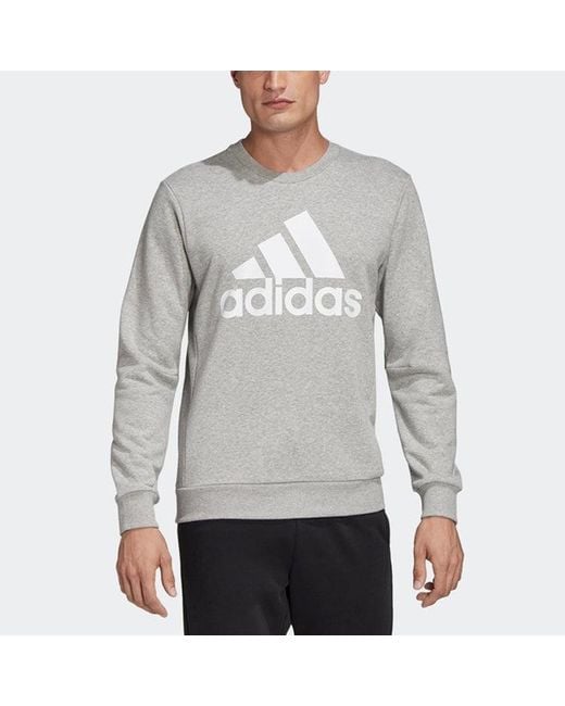Adidas Gray Athleisure Casual Sports Printing Logo Round Neck Pullover for men