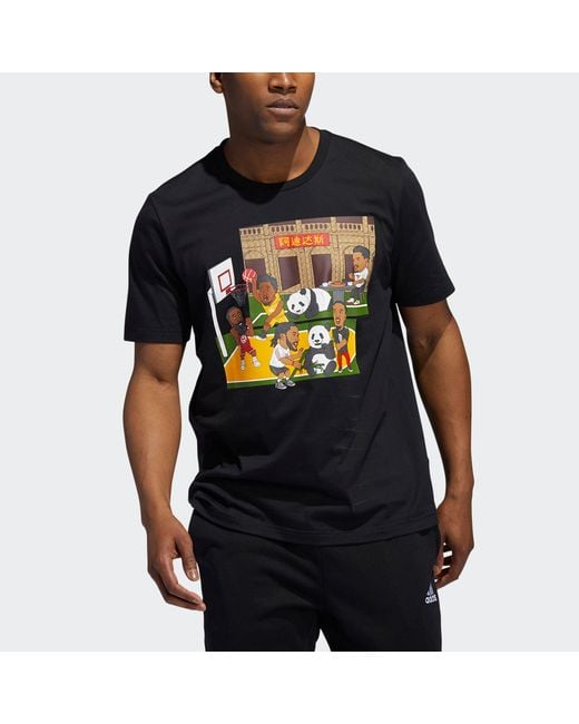 Adidas Black China Tee Basketball Sports Funny Printing Round Neck Short Sleeve for men