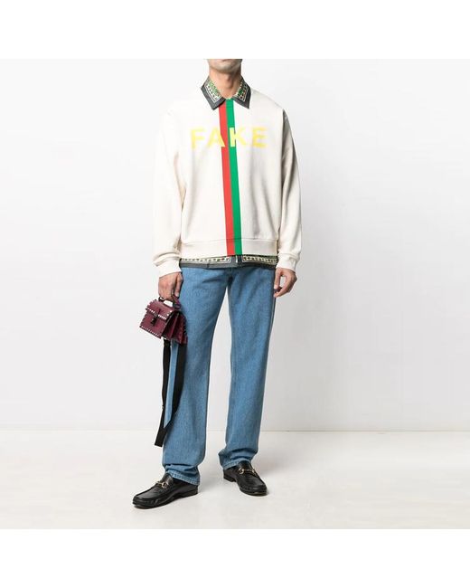 Gucci Fake Not Printed Crew Sweater in White for Men | Lyst UK