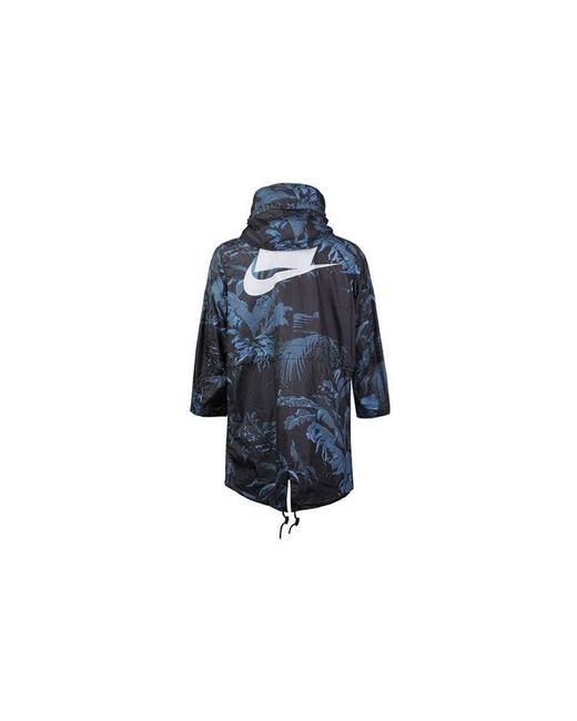 Nike Nsw Parka Aop Woven Printing Mid-length Hooded Jacket Blue Black for men