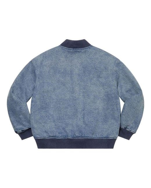 Supreme Blue Washed Knockout Denim Varsity Jacket for men