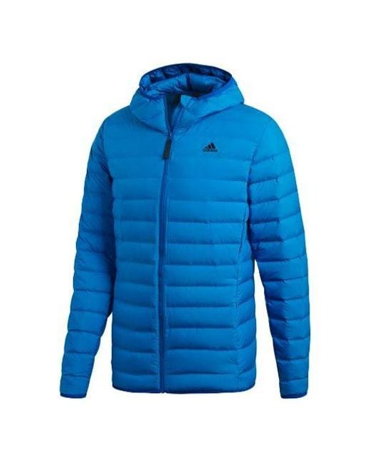 Adidas Blue Outdoor Protection Against Cold Stay Warm Sports Hooded Down Jacket for men
