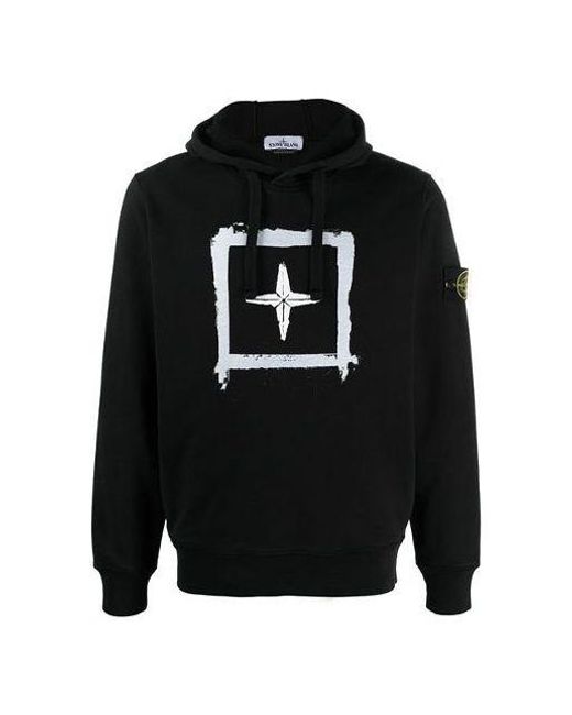 Stone Island Black Box Print Pullover Hoodie for men