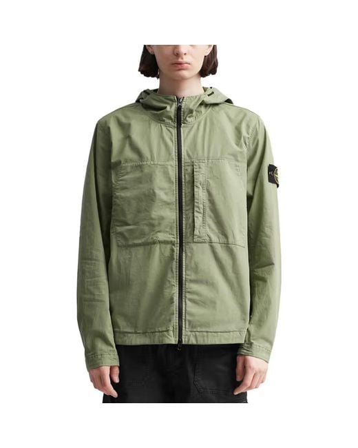 Stone Island Green Supima Cotton Twill Stretch Hooded Jacket 'Sage' for men