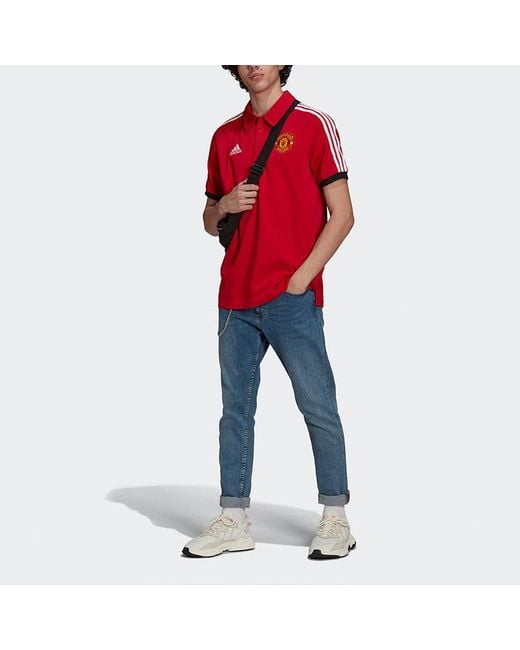 Adidas Red Manchester United Athleisure Casual Sports Short Sleeve Training Polo for men