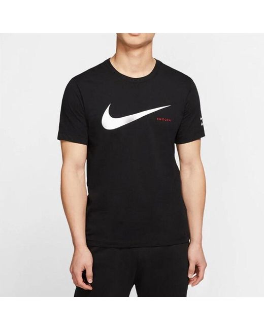 Nike Black Sportswear Large Logo Printing Casual Sports Short Sleeve for men