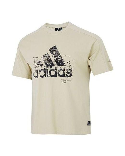 Adidas Natural M Prsve Bos Tee Athleisure Casual Sports Logo Round Neck Short Sleeve Khaki for men