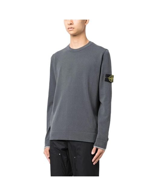 Stone Island Gray Logo Patch Sweater 'Lead' for men