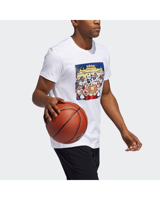 Adidas White Chengdu Tee Cartoon Printing Basketball Sports Short Sleeve for men