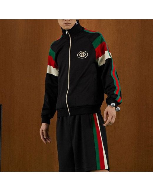 Gucci Black Fw22 Neoprene Zip Jacket With Web for men