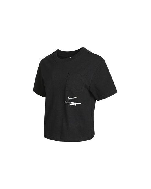 Nike Black (Wmns) Sportswear Swoosh Short Printed Round Neck Pullover T-Shirt
