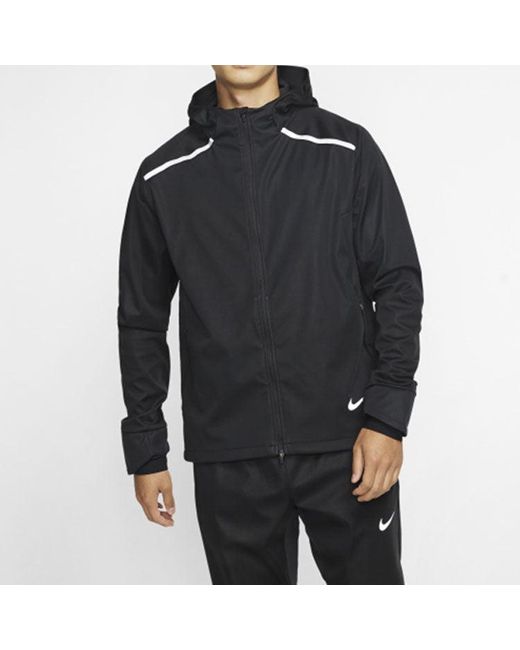 Nike Black Shield Reflective Zipper Sports Hooded Jacket for men