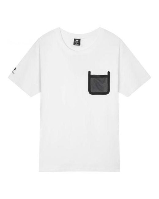 New Balance White Contrasting Colors Pocket Round Neck Pullover Short Sleeve T-Shirt for men