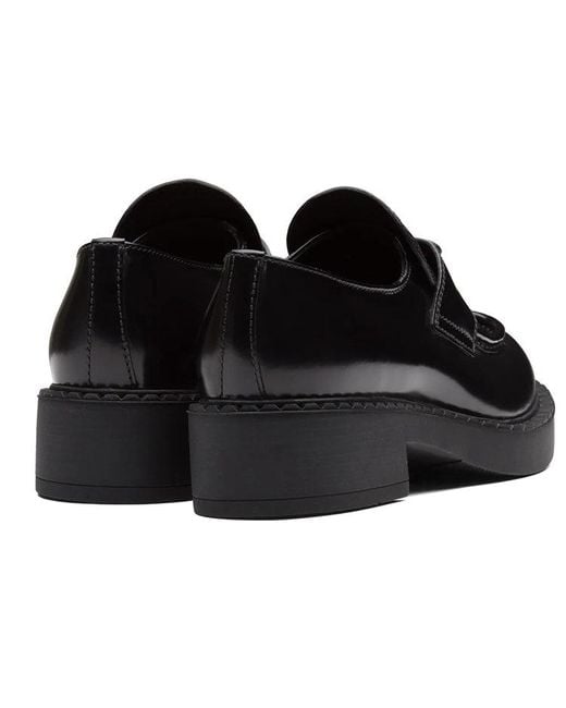 Prada Black (Wmns) Chocolate 50Mm Brushed Leather Loafer