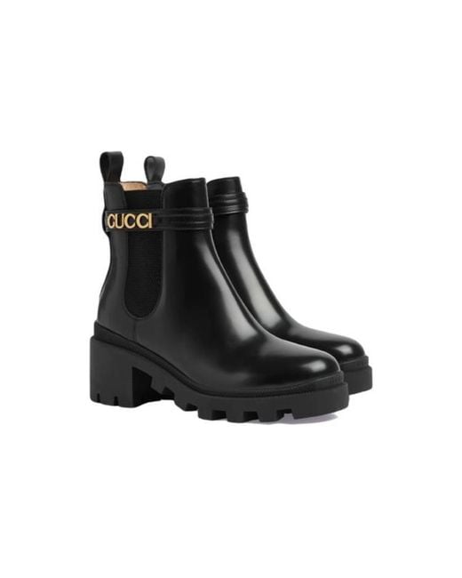 Gucci Black (Wmns) Mid-Heel Boot With Logo Leather'