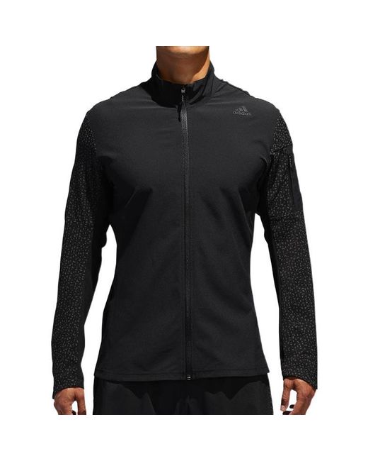 Adidas Black Solid Color Polka Dots Logo Zipper Stand Collar Jacket for men
