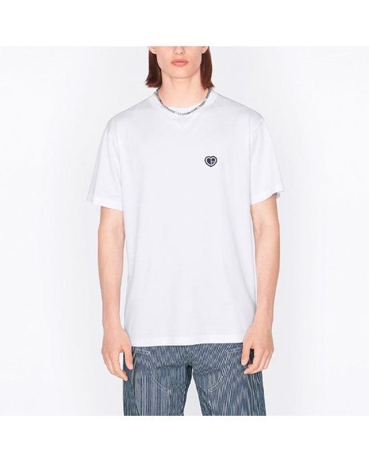 Dior White Ss22 Cotton Plain Weave Knit Material Cd Heart Short Sleeve T-Shirt for men