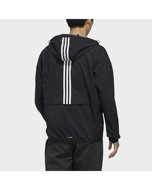 Adidas Blue M Id Trvl Wv Jk Windproof Sports Hooded Jacket for men