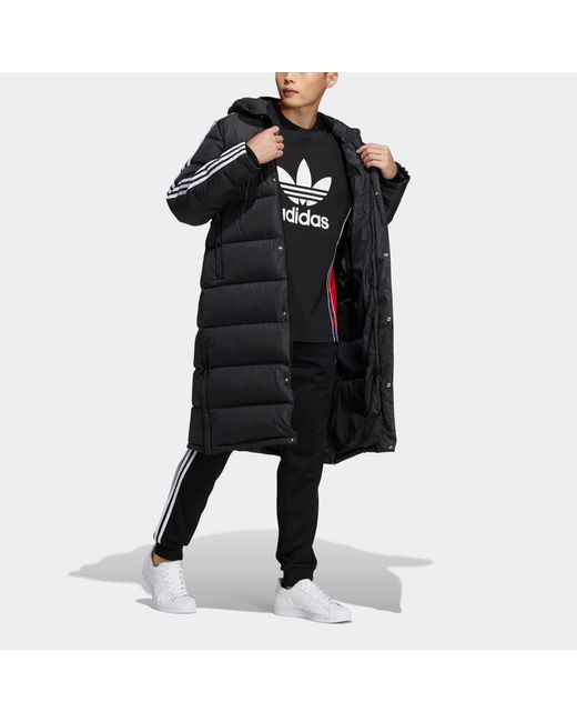 Adidas Gray Originals Long Down Side Logo Printing Mid-Length Sports Down Jacket for men