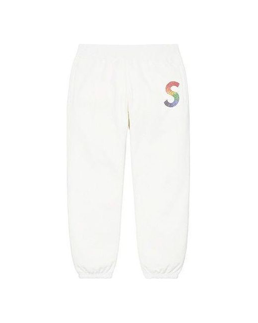 Supreme White X Swarovski S Logo Sweatpants for men