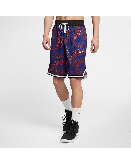 Nike Blue Flowers Logo Printing Drawstring Basketball Shorts for men