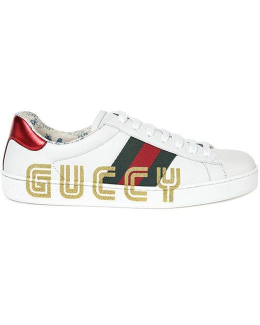 Gucci White Ace Low 'Guccy Print' for men