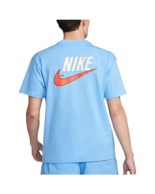 Nike Blue Sportswear Casual Sports Breathable Back Large Logo Round Neck Short Sleeve University T-Shirt for men