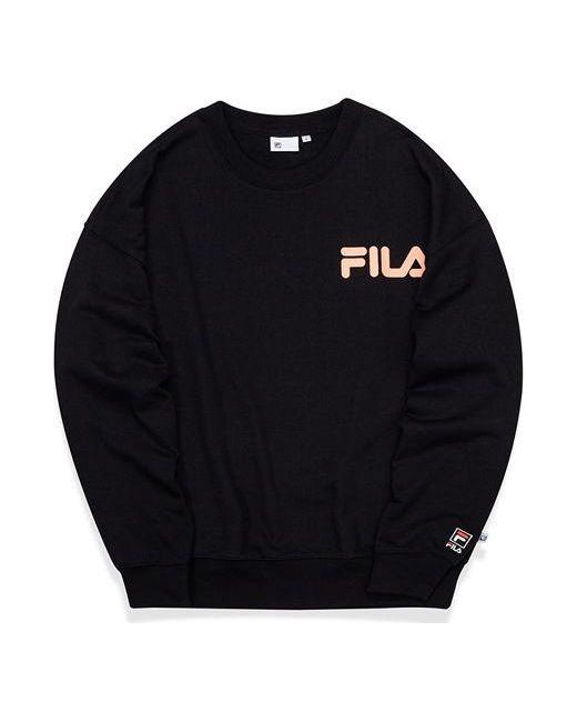 Fila Black Alphabet Logo Printing Sports Round Neck Pullover Couple Style