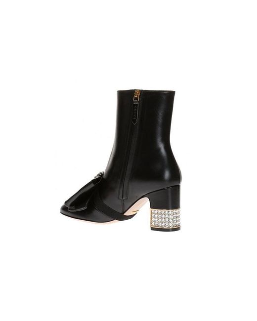 Gucci Black (Wmns) Removable Bow Leather Ankle Boots