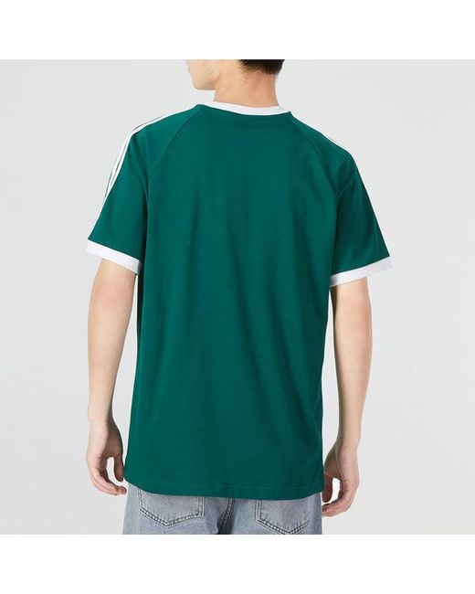 Adidas Green Originals 3-Stripes Tee Casual Round Neck Loose Logo Stripe Short Sleeve for men