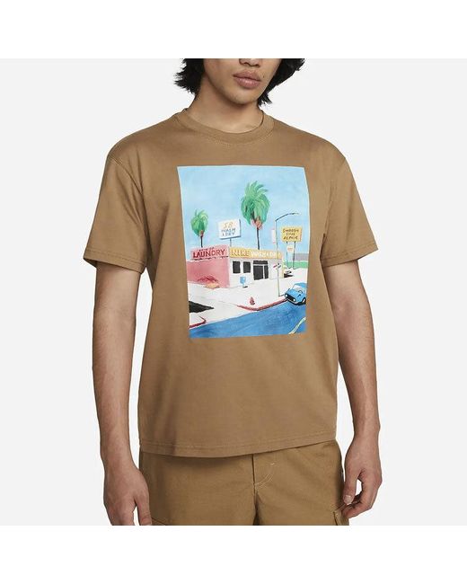 Nike Multicolor Sb Skateboard Cartoon Landscape Pattern Skateboard Round Neck Short Sleeve for men
