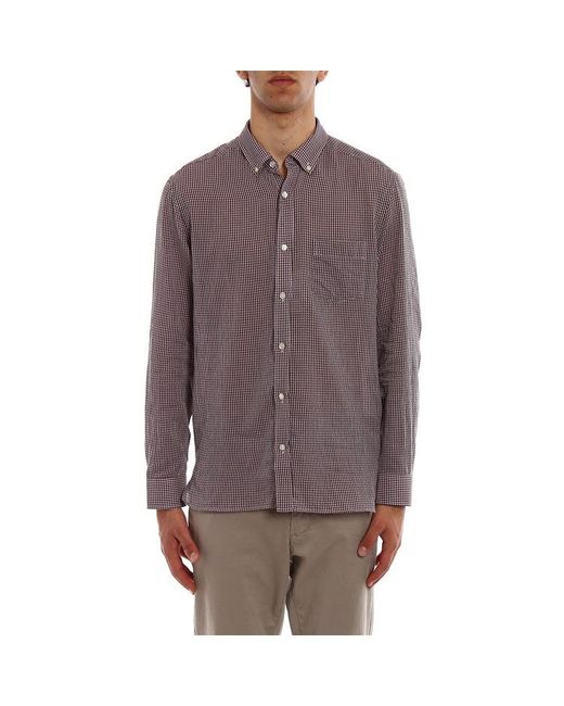 Burberry Brown Plaid Full Print Long Sleeves Shirt for men