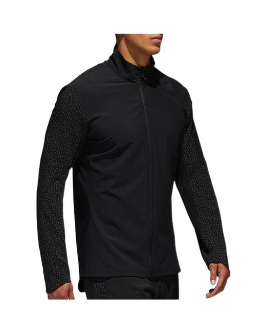 Adidas Black Solid Color Polka Dots Logo Zipper Stand Collar Jacket for men