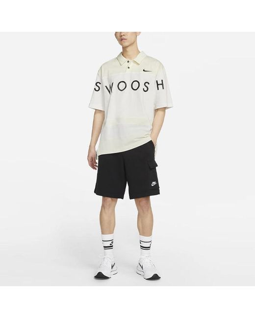 Nike White Sportswear Swoosh Logo Printing Contrasting Colors Loose Polo Shirt for men