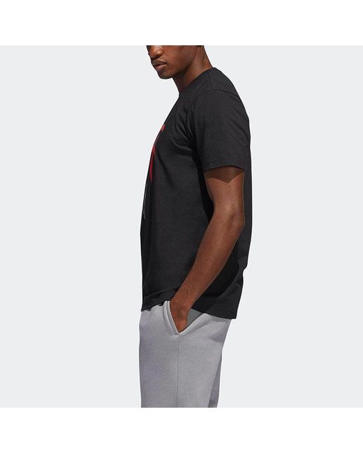 Adidas Black Basketball Sports Round Neck Pullover Printing Short Sleeve for men