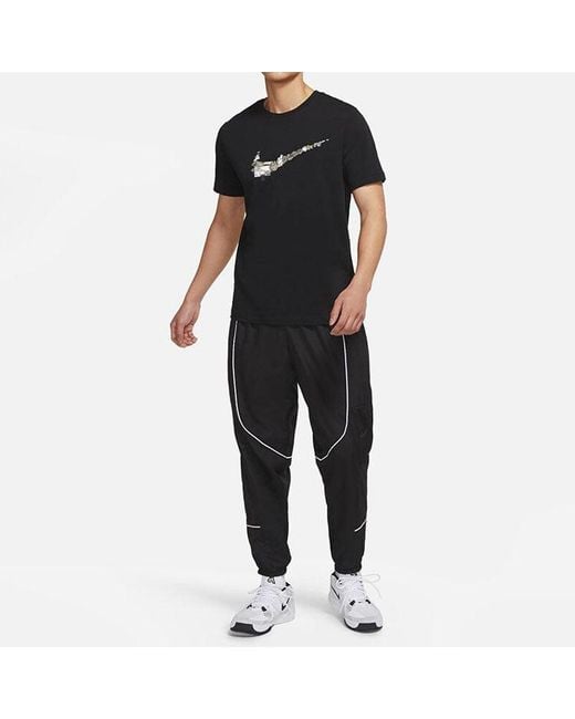 Nike Black Cartoon Pattern Large Logo Printing Round Neck Casual Short Sleeve for men