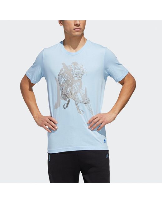 Adidas Blue Wj Gfx Tee Series Printing Sports Round Neck Short Sleeve for men