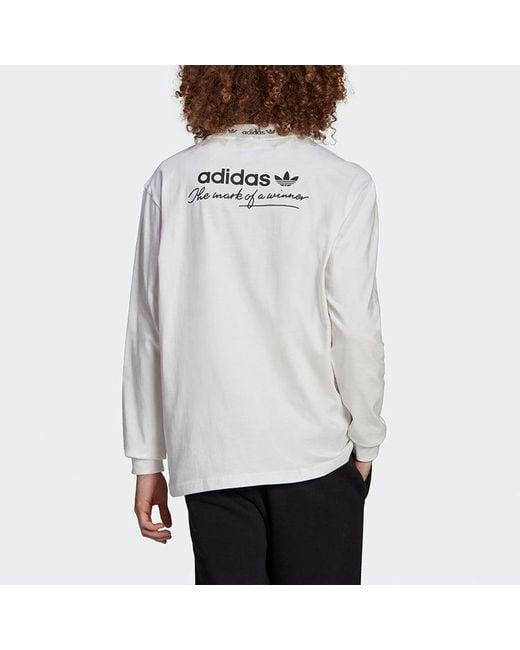 Adidas White Originals Solid Color Collar Long Sleeves for men